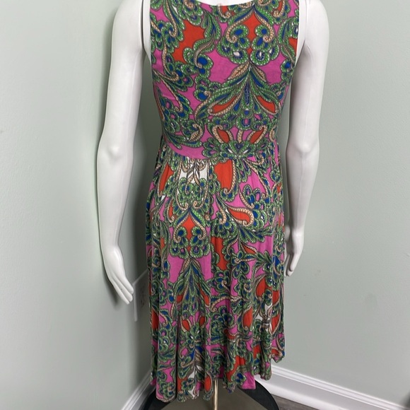 ANTHROPOLOGIE Lilka Seaglass Pink Green Paisley Printed Keyhole Midi Dress Small - Picture 9 of 12